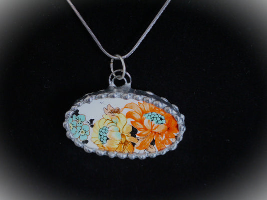 Bright Floral Oval Pendant