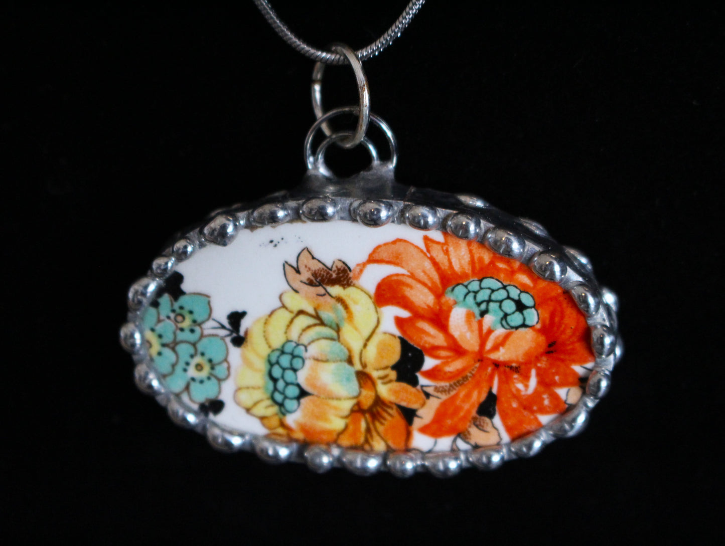 Bright Floral Oval Pendant