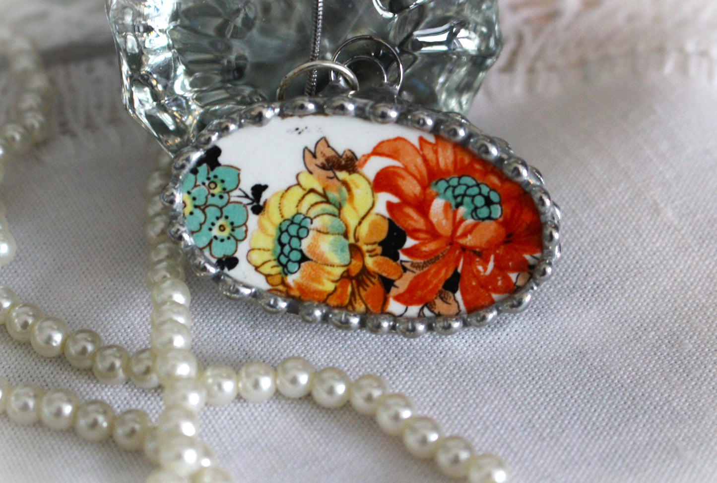 Bright Floral Oval Pendant