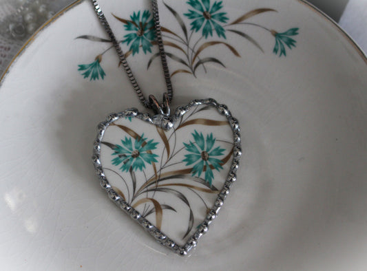 Blue Flower Heart Pendant