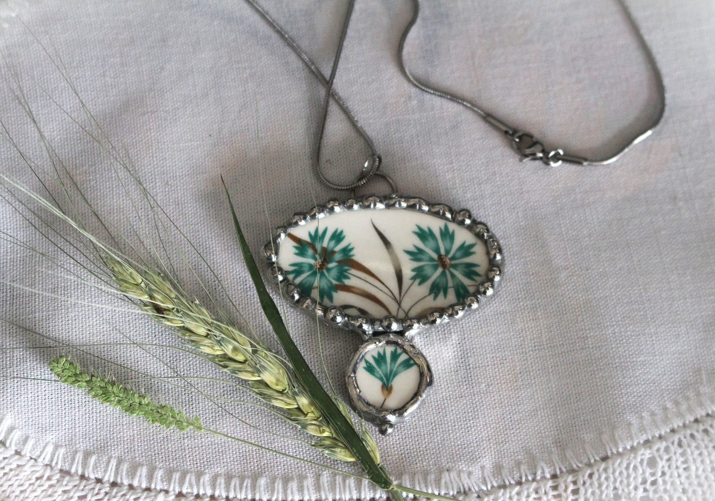 Blue Floral Double Charm Pendant