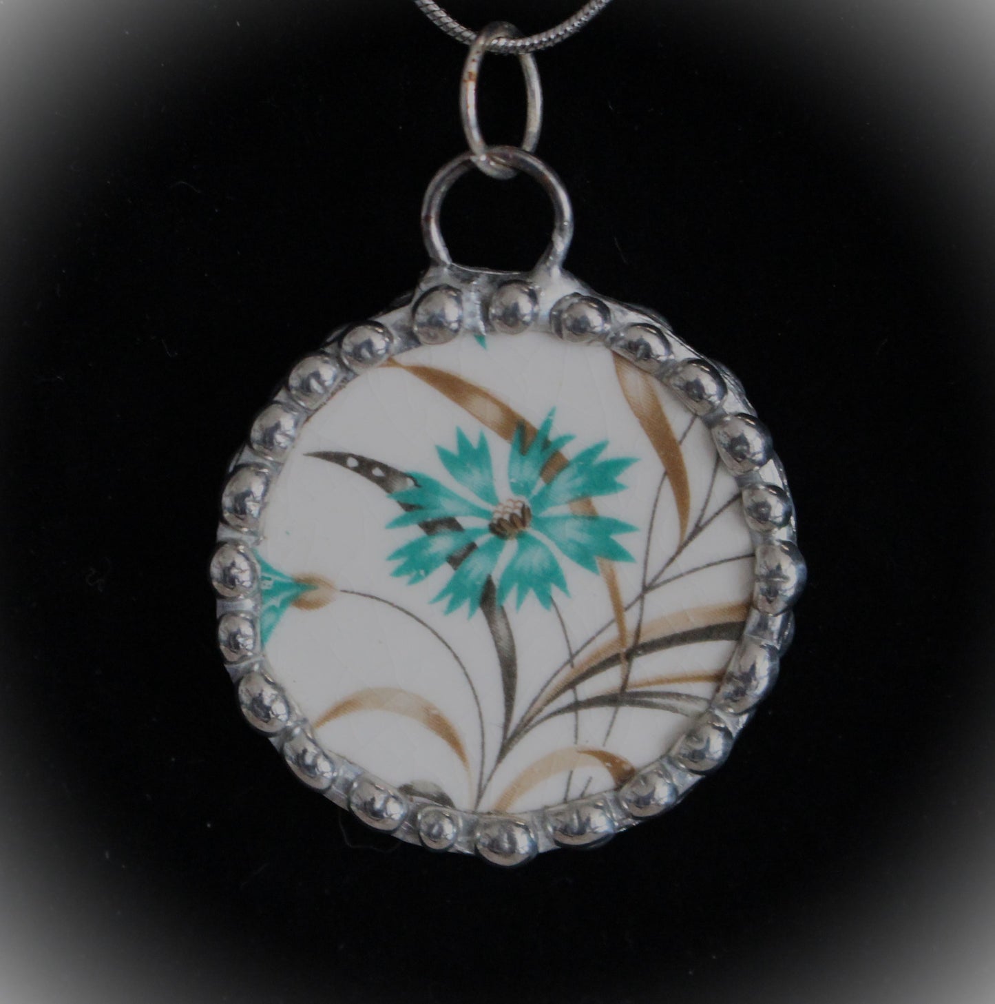 Blue Flower Round Pendant