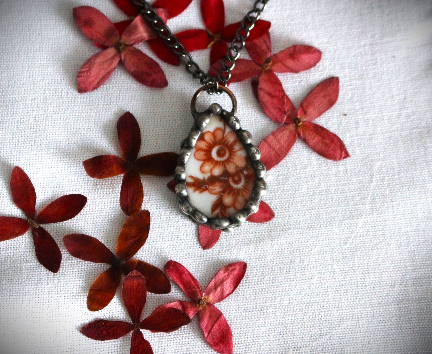 Teardrop Brown Floral Pendant