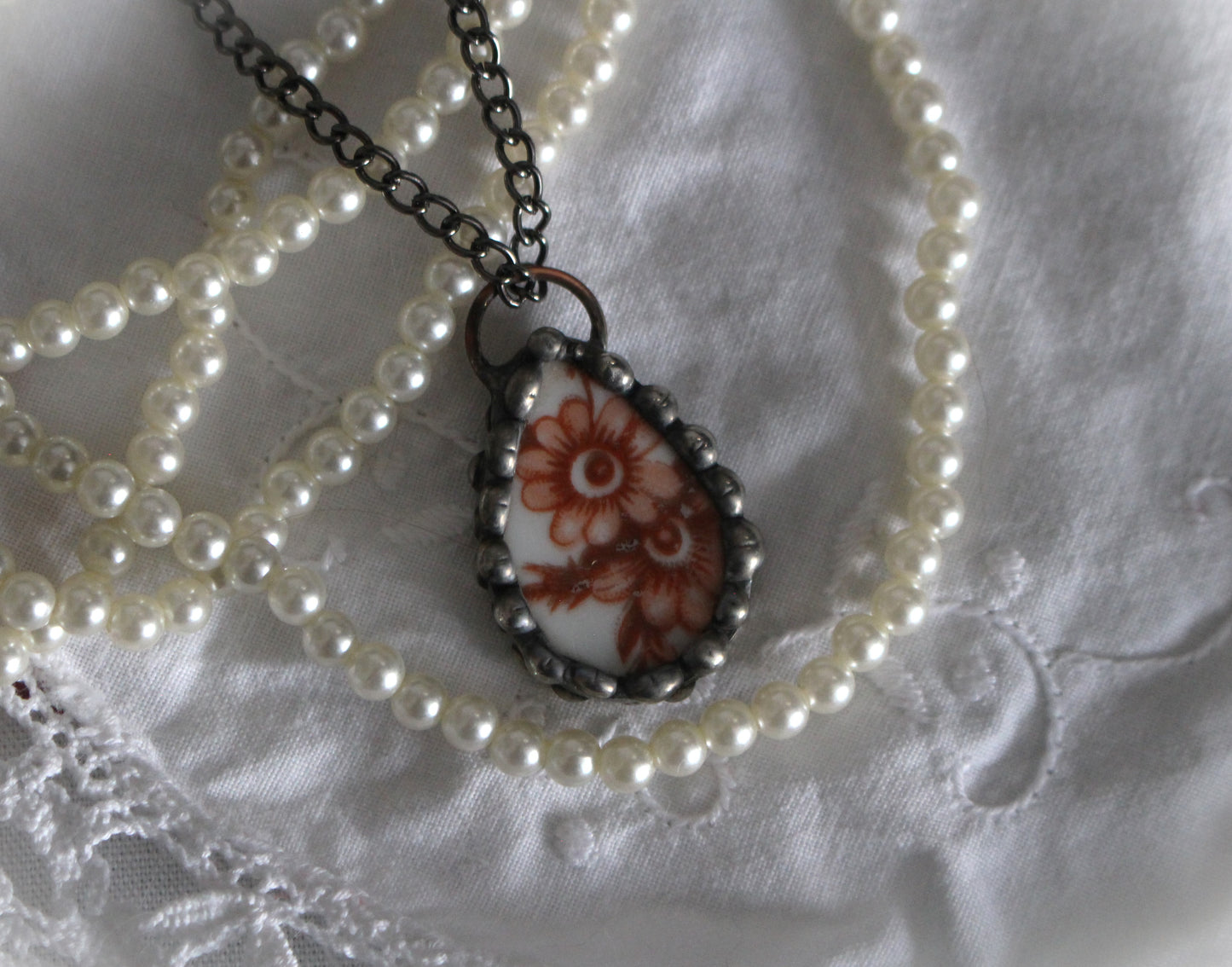 Teardrop Brown Floral Pendant