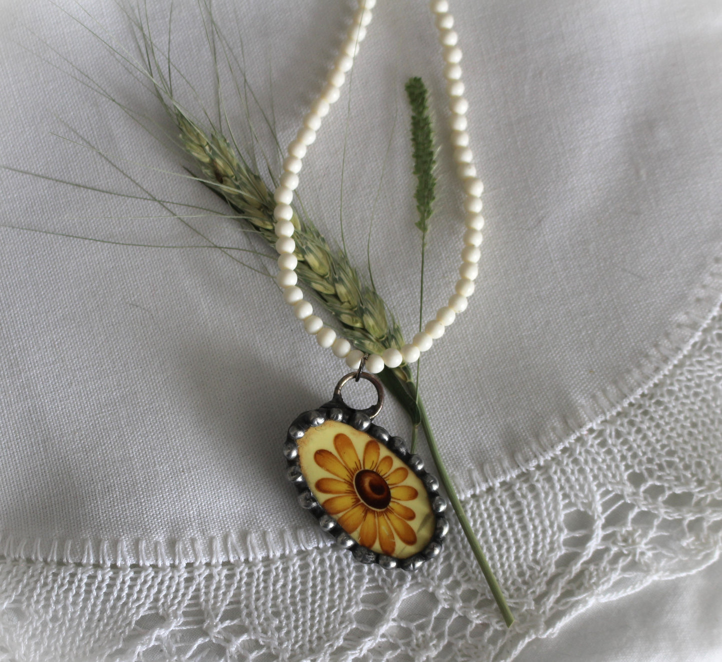 Oval Angled Yellow Daisy Pendant