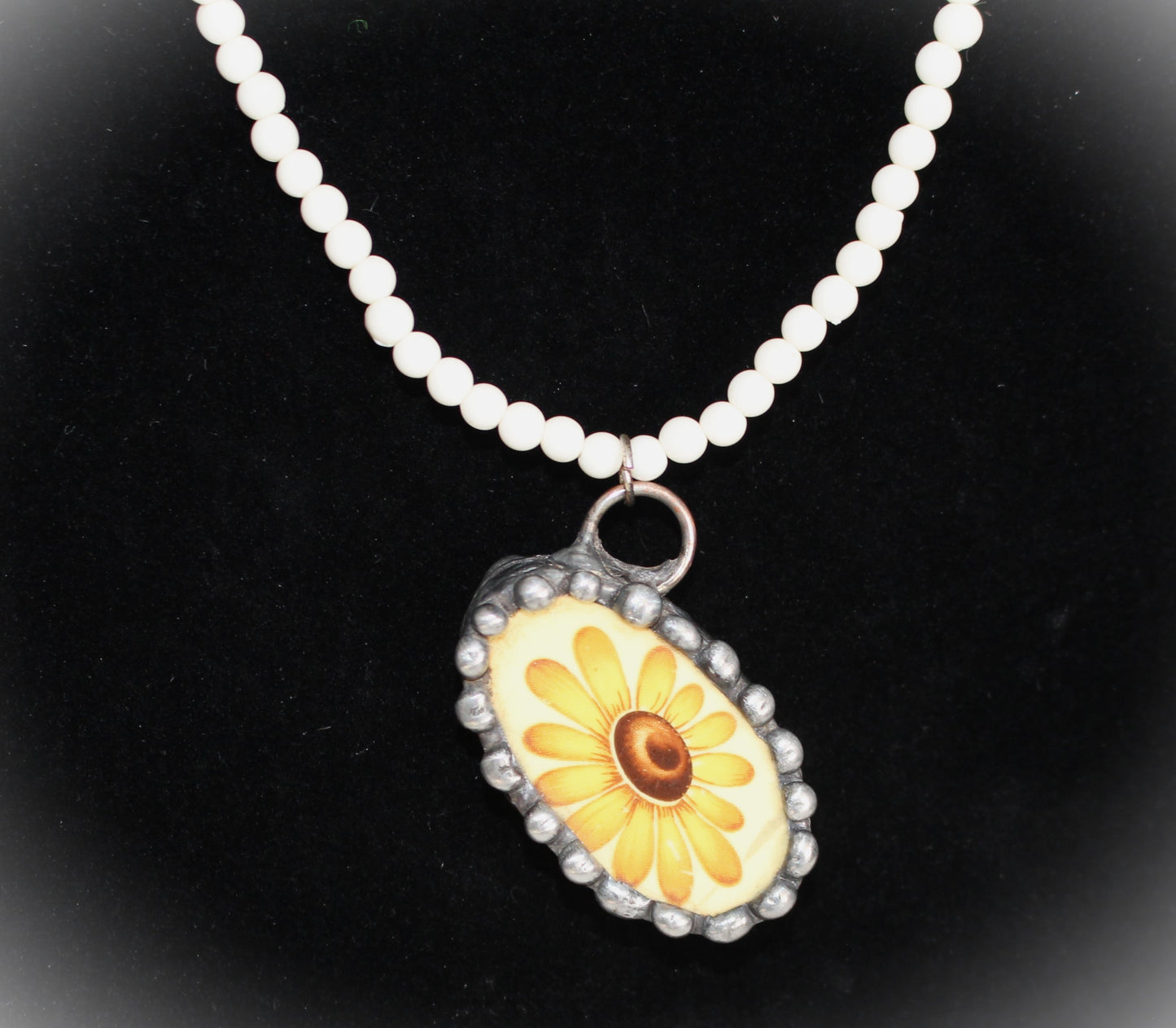 Oval Angled Yellow Daisy Pendant