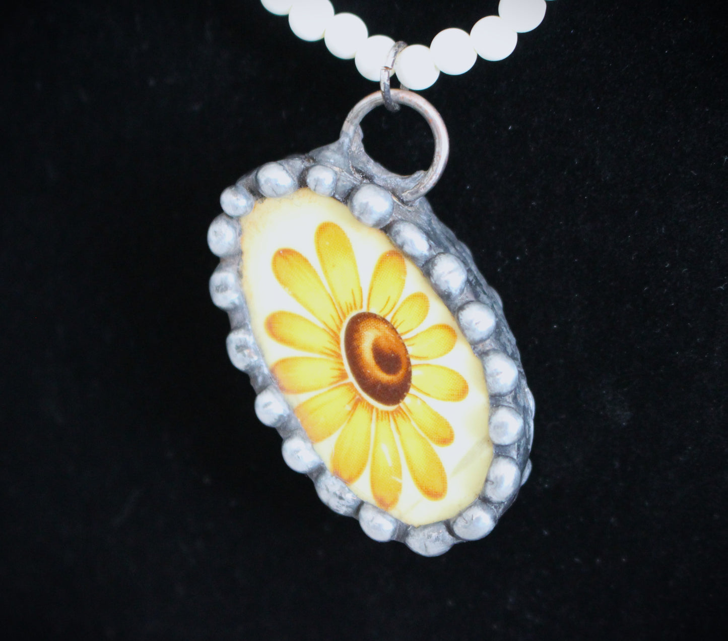 Oval Angled Yellow Daisy Pendant