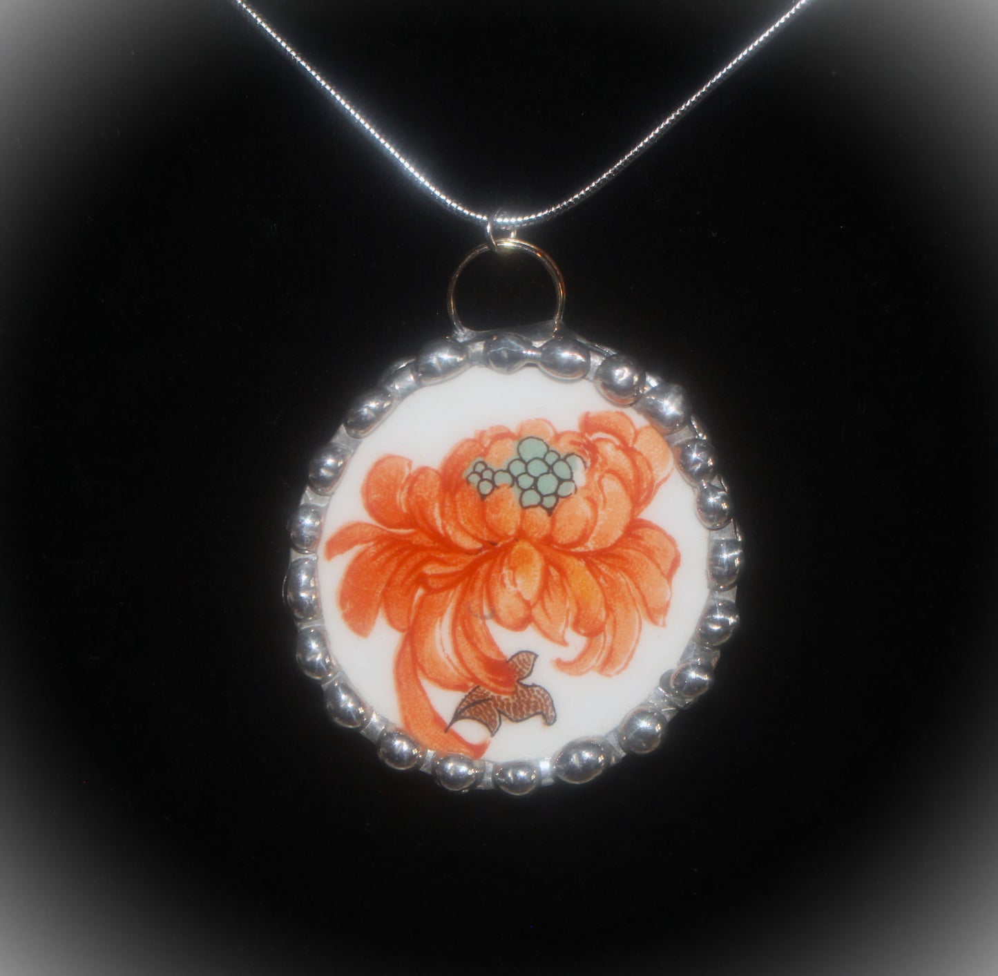 Orange Peony Round Pendant