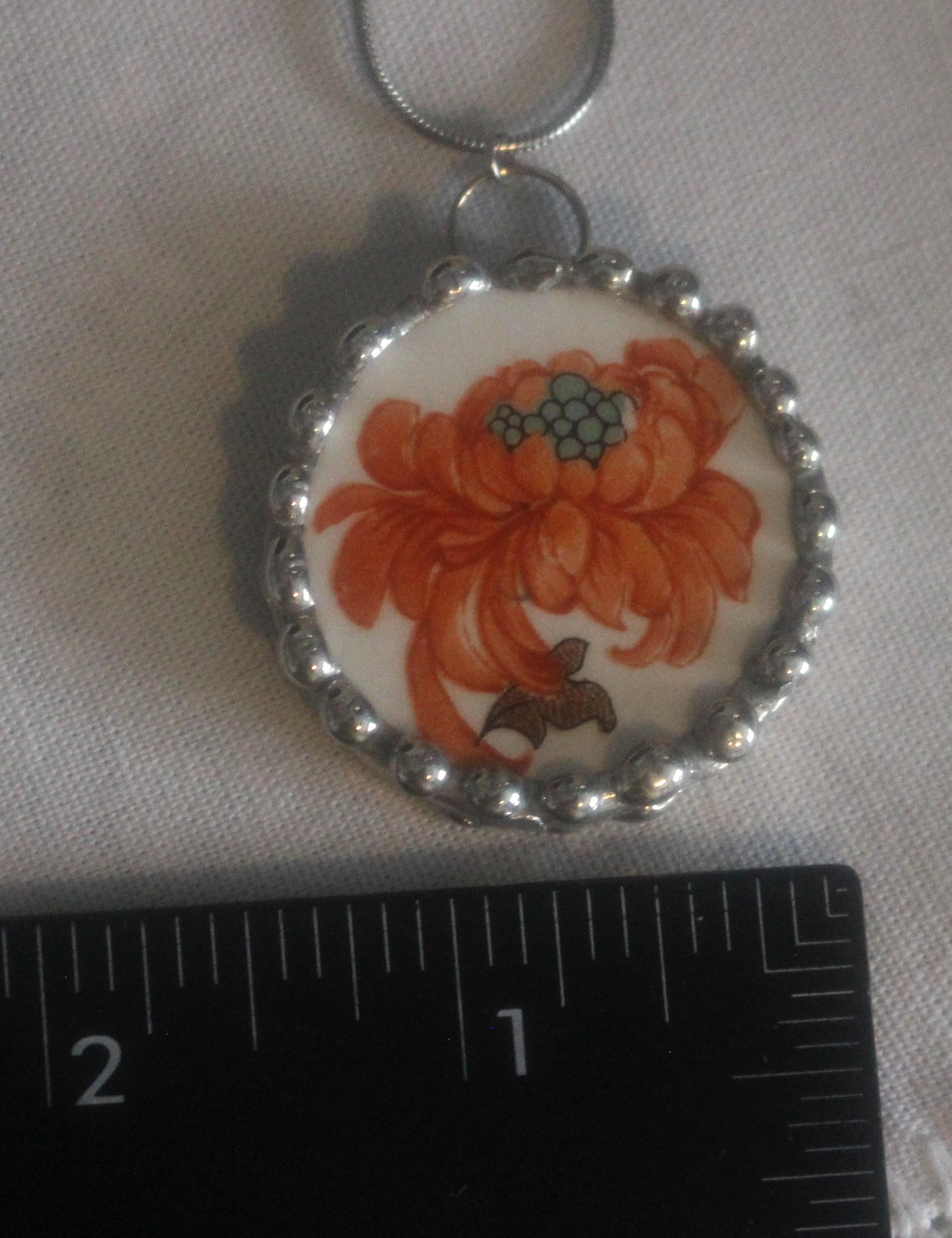 Orange Peony Round Pendant