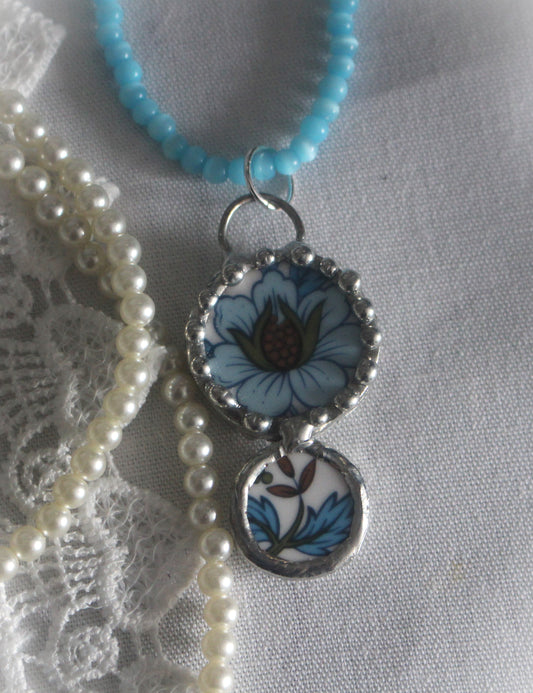 Stacked Blue Flower Pendant