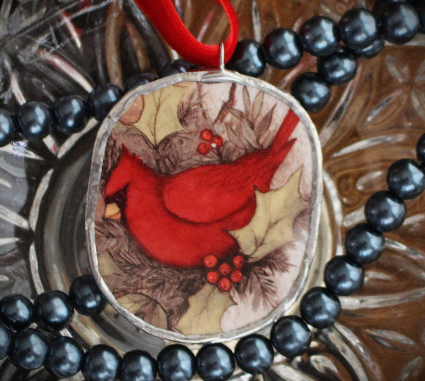 Cardinal With Holly Berries Ornament