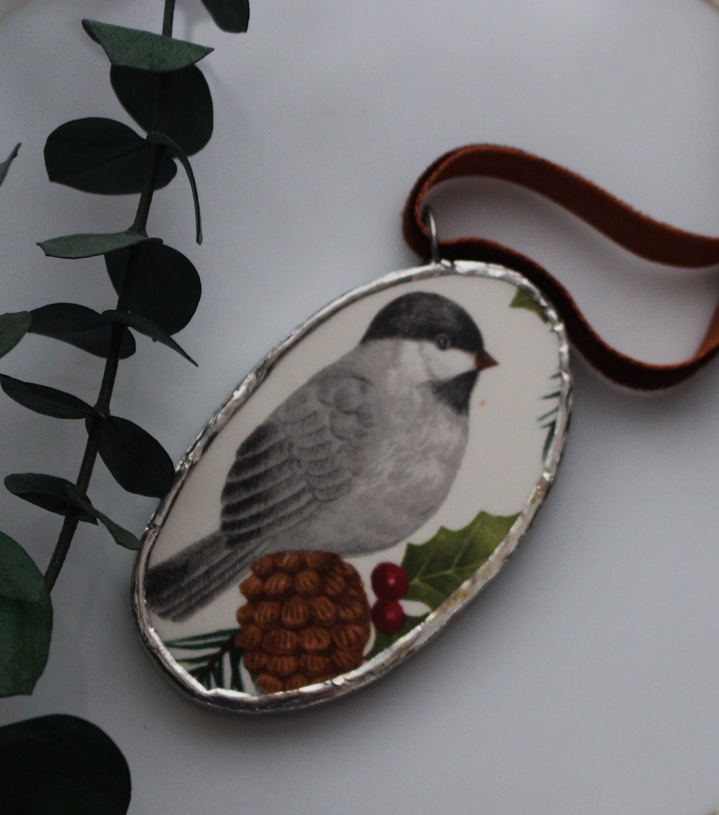 Chickadee On Pinecone Ornament