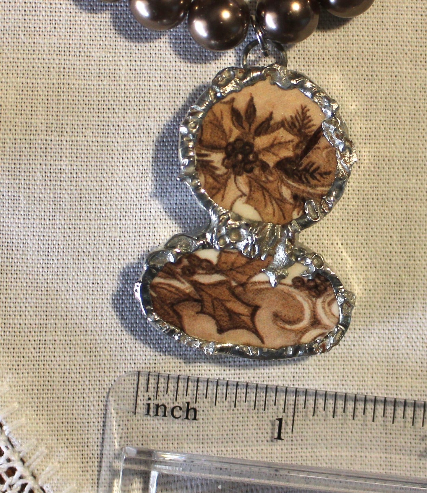 Double Brown Poinsettia Pendant and Earrings with Pearls