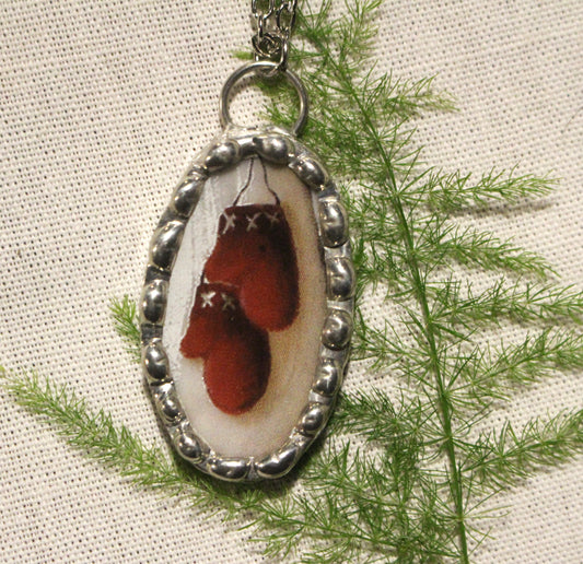 Red Mittens Oval Pendant