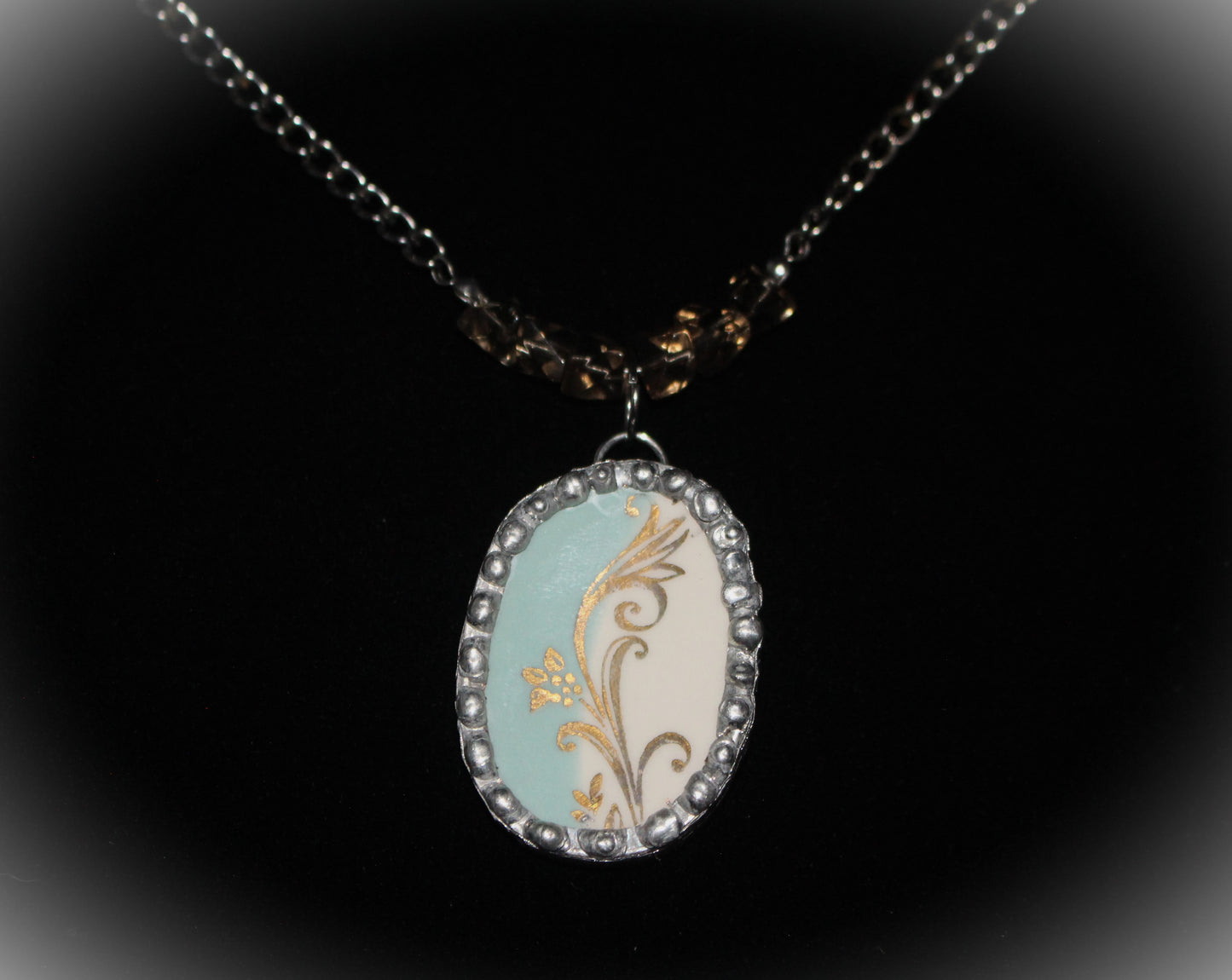 Blue and White Oval Pendant