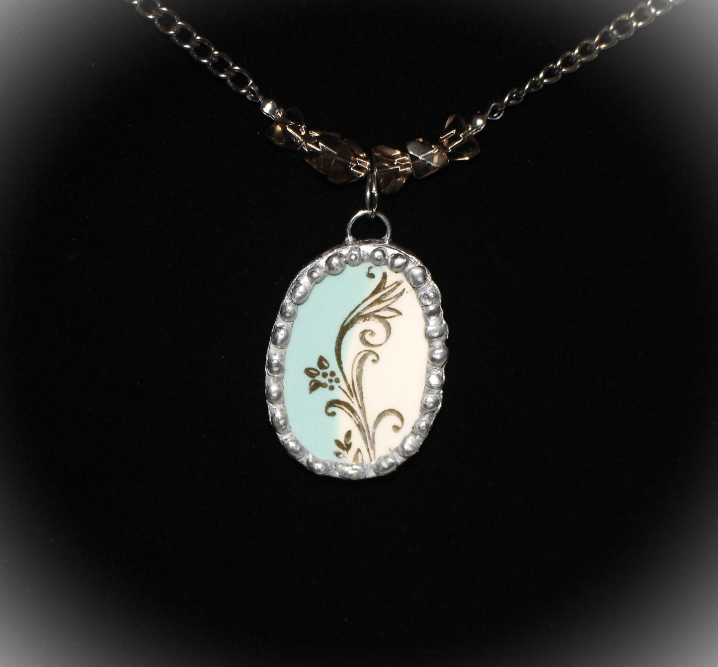 Blue and White Oval Pendant