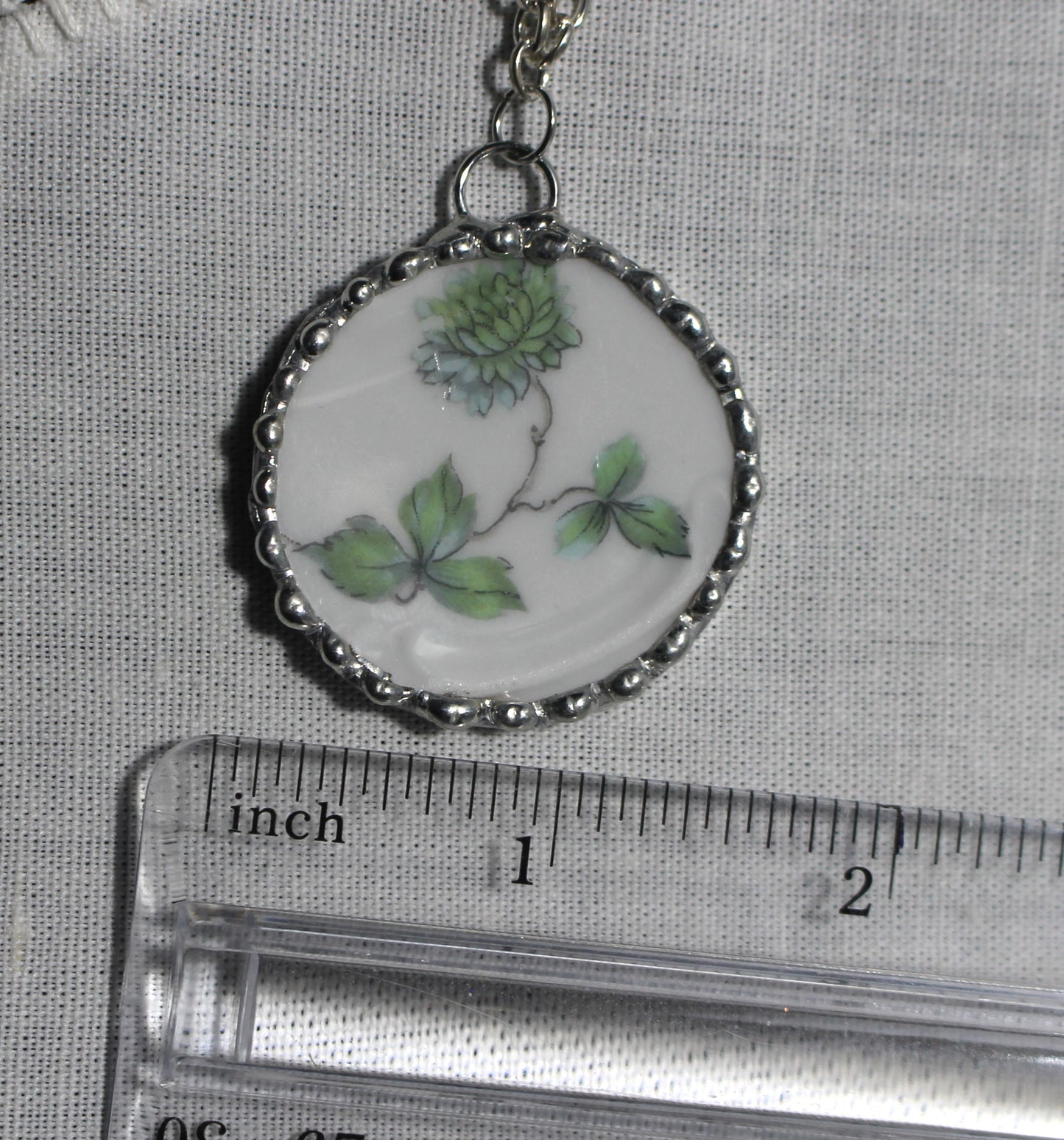 Green Chrysanthemum and Butterfly Round Pendant