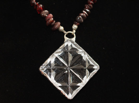 Diamond Starburst Crystal Pendant with Garnets